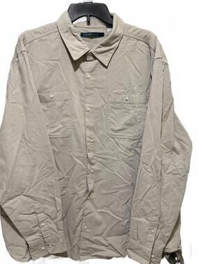 Perry Ellis Men's Casual Button Down Long Sleeve Shirt Beige Corduroy - 2XL